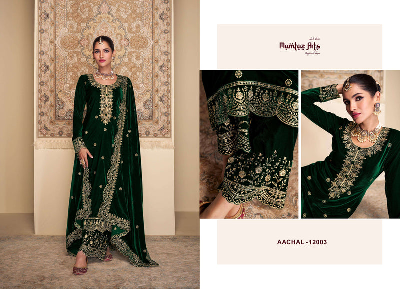 Mumtaz Arts Aachal Pure Velvet Embroidery Work Pakistani salwar Suits