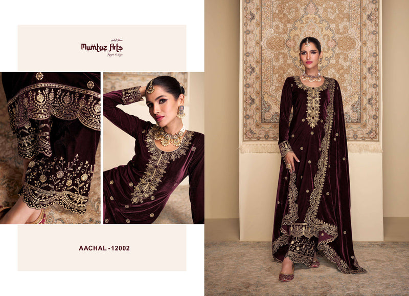 Mumtaz Arts Aachal Pure Velvet Embroidery Work Pakistani salwar Suits