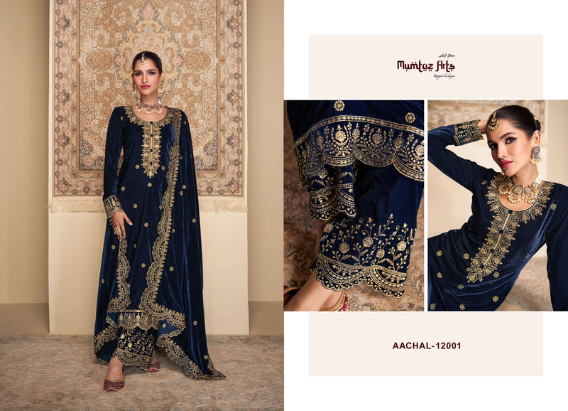 Mumtaz Arts Aachal Pure Velvet Embroidery Work Pakistani salwar Suits