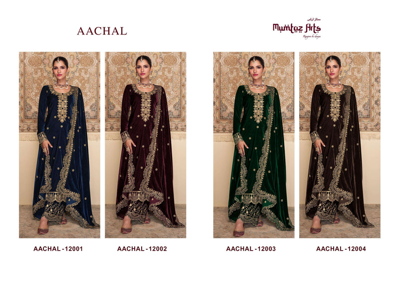 Mumtaz Arts Aachal Pure Velvet Embroidery Work Pakistani salwar Suits