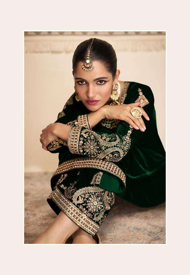 Mumtaz Arts Aachal Pure Velvet Embroidery Work Pakistani salwar Suits