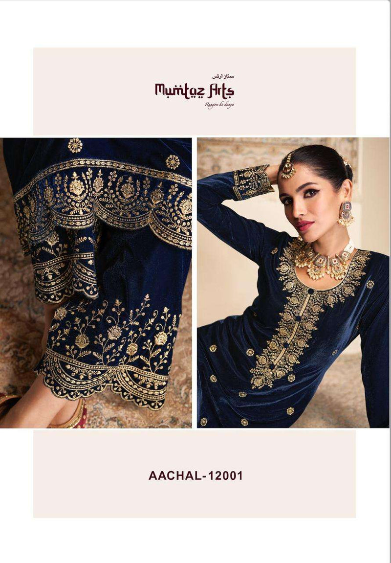 Mumtaz Arts Aachal Pure Velvet Embroidery Work Pakistani salwar Suits