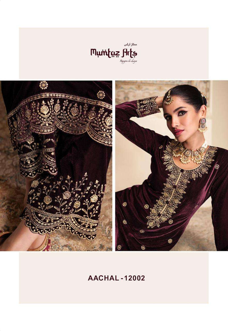 Mumtaz Arts Aachal Pure Velvet Embroidery Work Pakistani salwar Suits