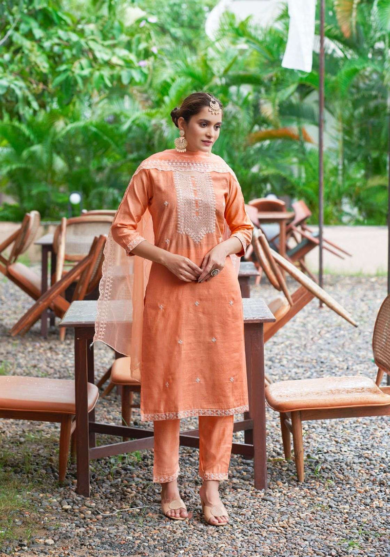 Mystic 9 Flora Vol 1 Viscose Embroidery Festival Wear Kurti Pant Dupatta Set
