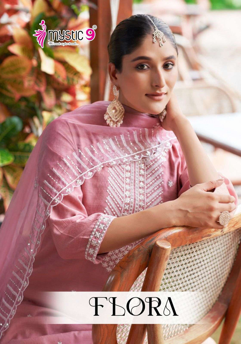 Mystic 9 Flora Vol 1 Viscose Embroidery Festival Wear Kurti Pant Dupatta Set