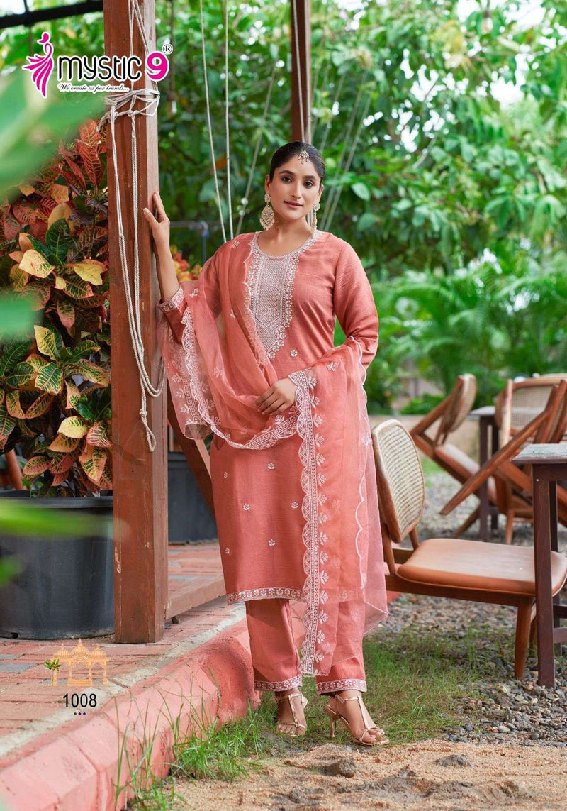Mystic 9 Flora Vol 1 Viscose Embroidery Festival Wear Kurti Pant Dupatta Set
