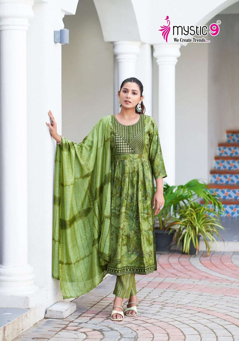 Mystic 9 Mona Vol 1 Modal Silk Nyra Cut Style Kurti Pant Dupatta Set