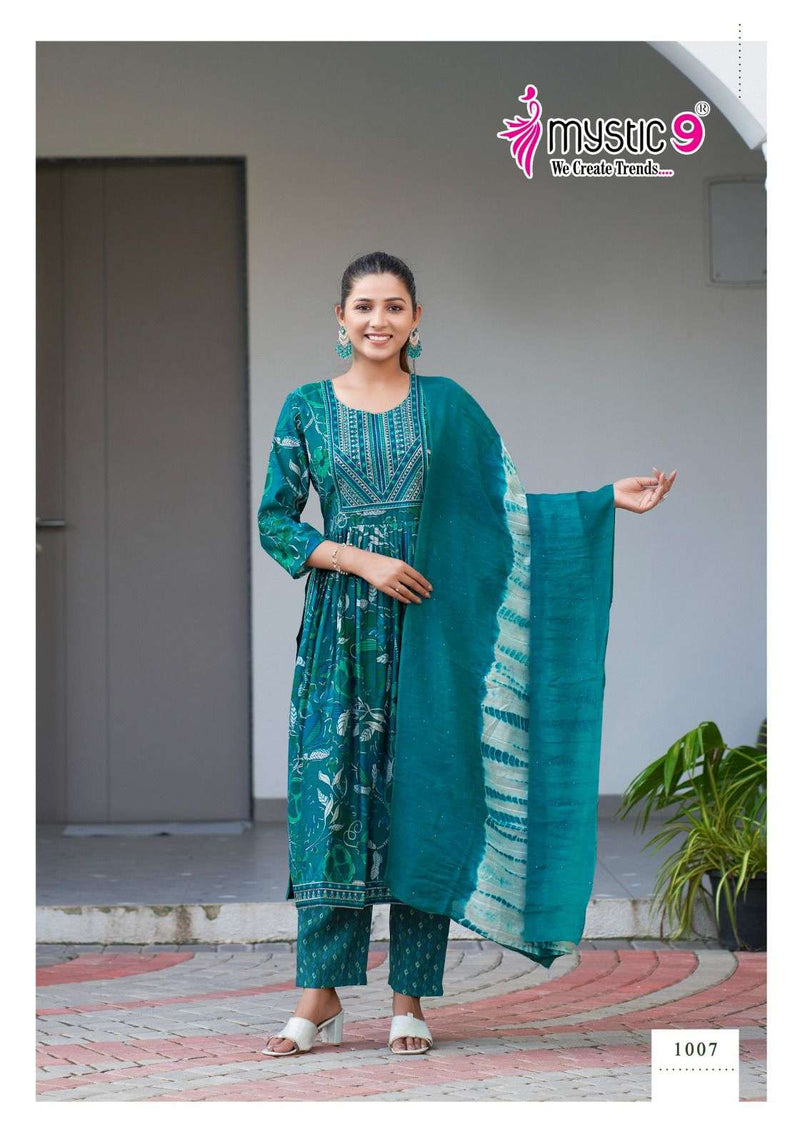 Mystic 9 Mona Vol 1 Modal Silk Nyra Cut Style Kurti Pant Dupatta Set