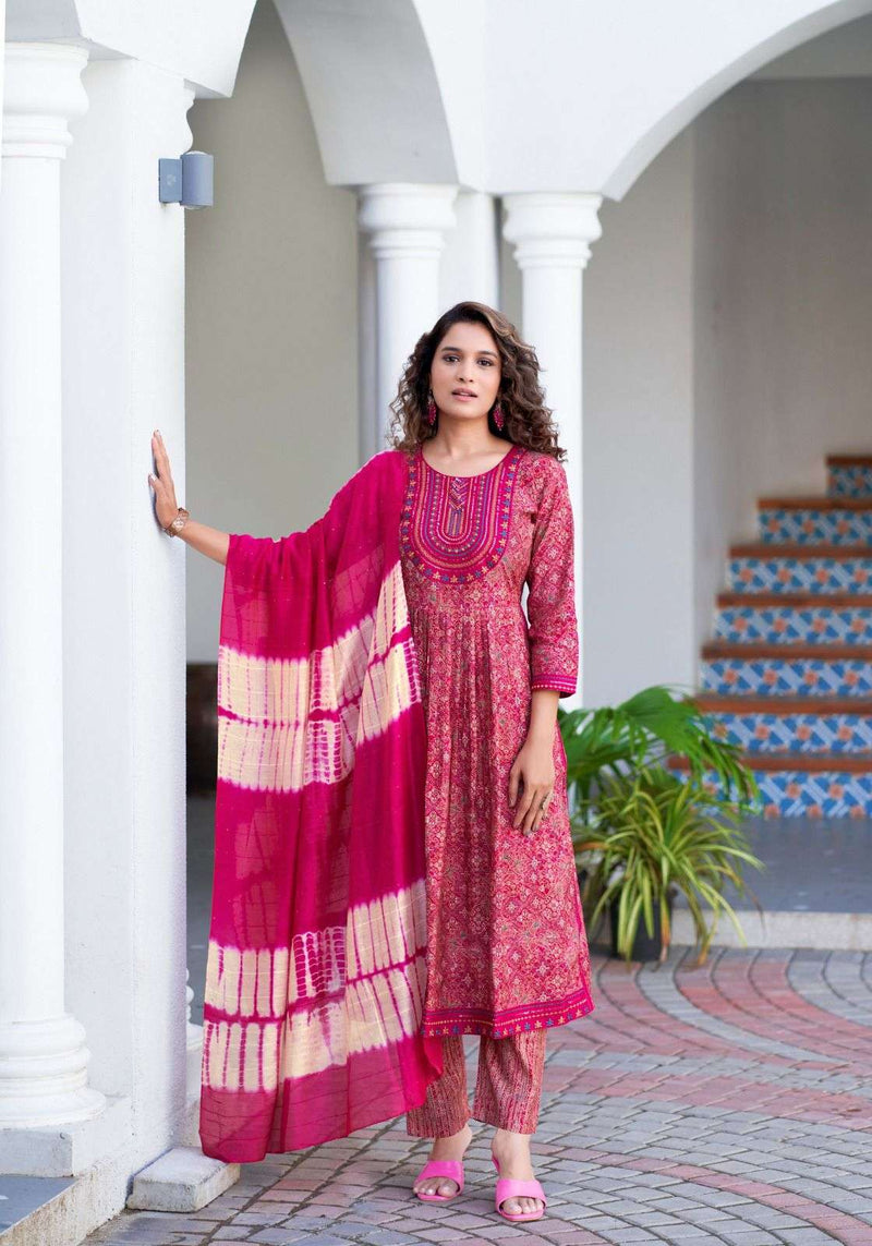 Mystic 9 Mona Vol 1 Modal Silk Nyra Cut Style Kurti Pant Dupatta Set