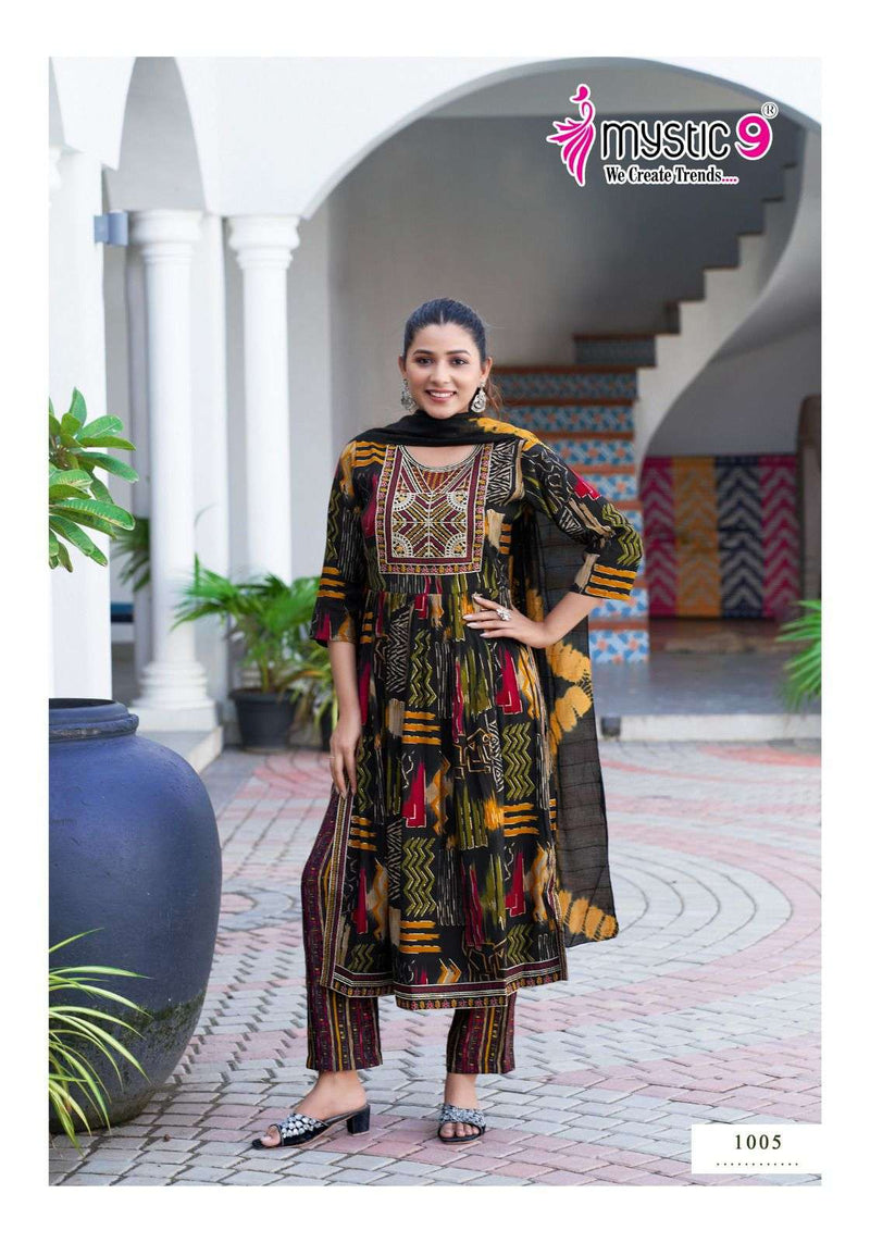 Mystic 9 Mona Vol 1 Modal Silk Nyra Cut Style Kurti Pant Dupatta Set