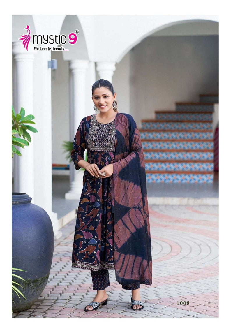 Mystic 9 Mona Vol 1 Modal Silk Nyra Cut Style Kurti Pant Dupatta Set