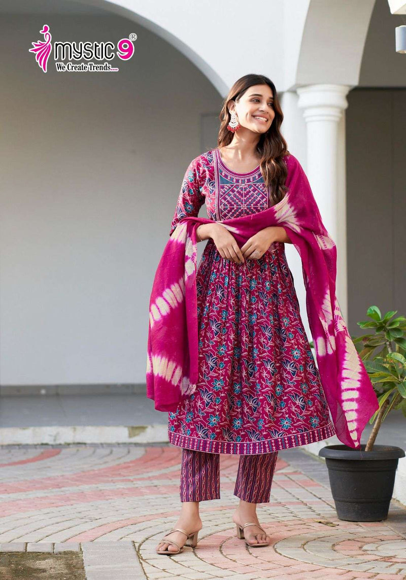 Mystic 9 Mona Vol 1 Modal Silk Nyra Cut Style Kurti Pant Dupatta Set