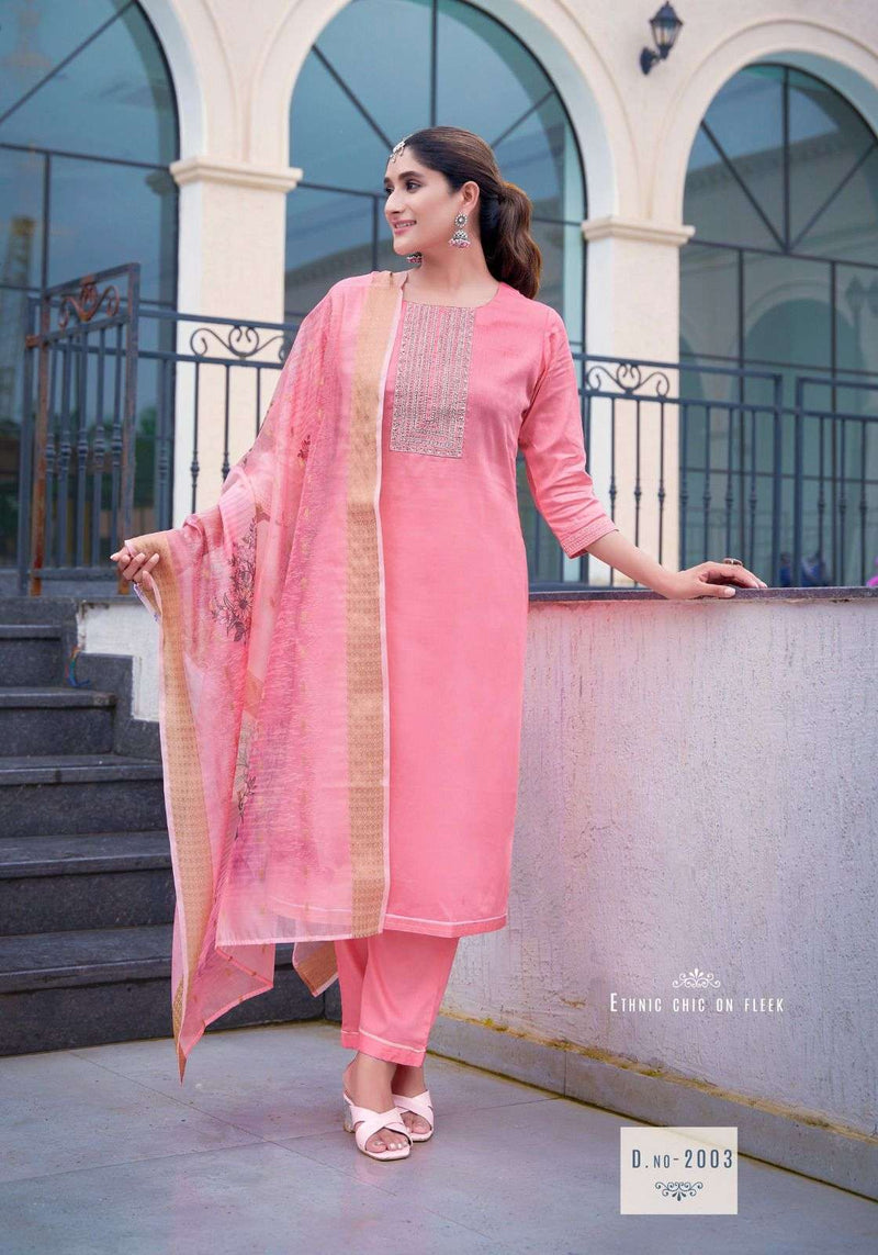 Mystic 9 Rich Gold Vol 2 Jam Satin Swarovski Embroidery Work Casual Wear Kurti Pant Dupatta Set