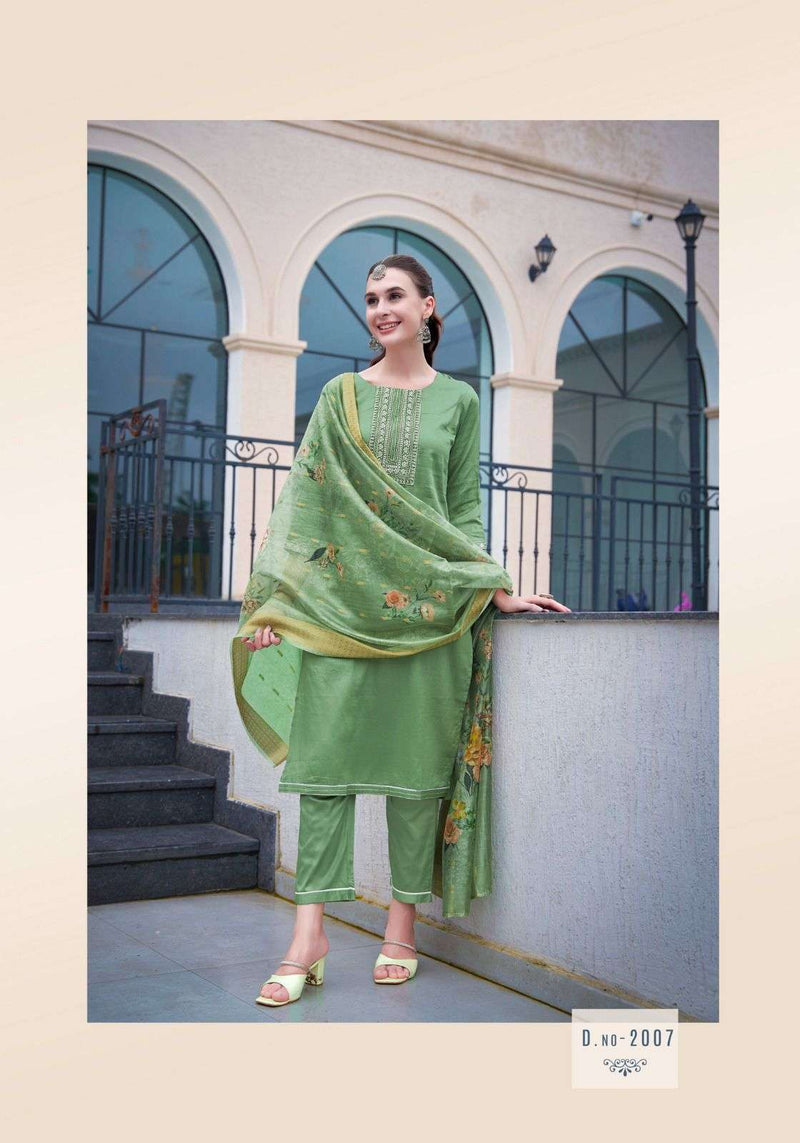 Mystic 9 Rich Gold Vol 2 Jam Satin Swarovski Embroidery Work Casual Wear Kurti Pant Dupatta Set