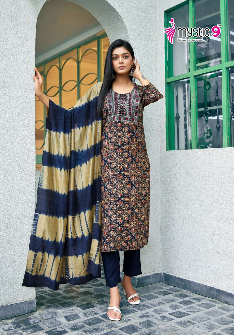 Mystic 9 Sabri Vol 1 Rayon Foil Print Straight Cut Kurti Set For Dailywear