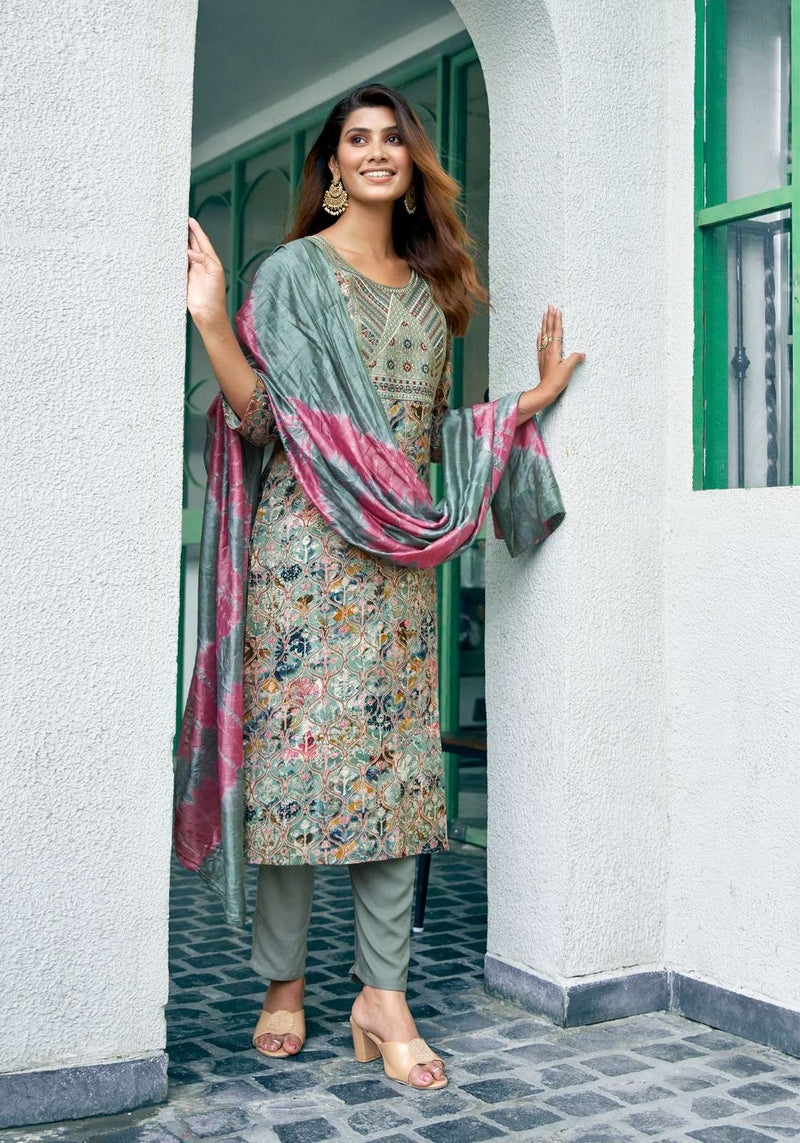 Mystic 9 Sabri Vol 1 Rayon Foil Print Straight Cut Kurti Set For Dailywear