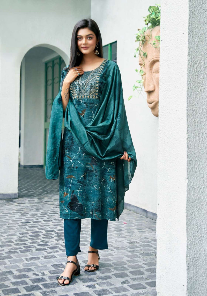 Mystic 9 Sabri Vol 1 Rayon Foil Print Straight Cut Kurti Set For Dailywear