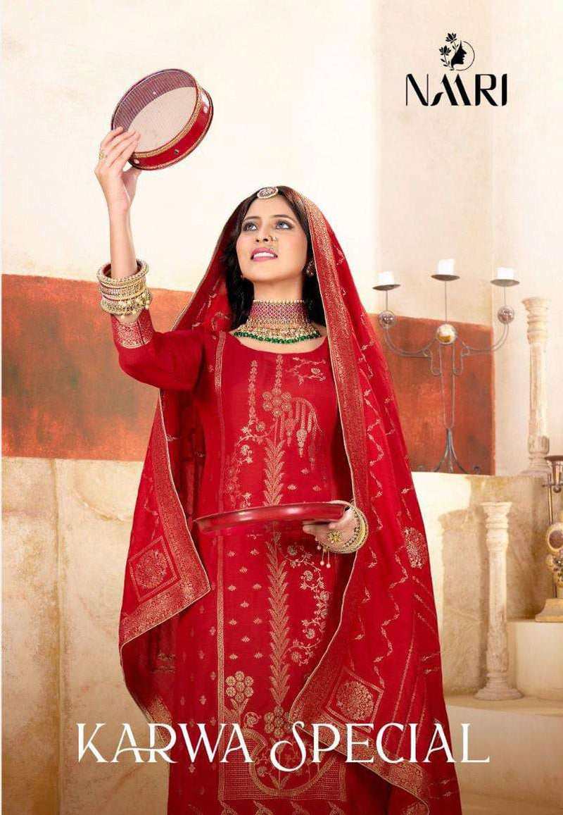 Naari Karwa Special Muslin Jacquard Designer Festiv Wear Salwar Kameez