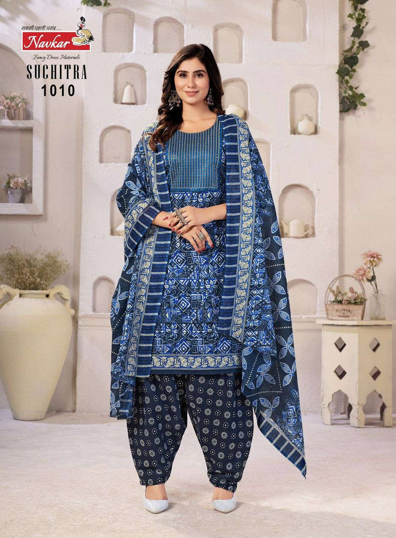 Navkar Suchtra Vol 1 Cotton Print Embroidery Work Patiyala Readymade Suit For Daily Wear