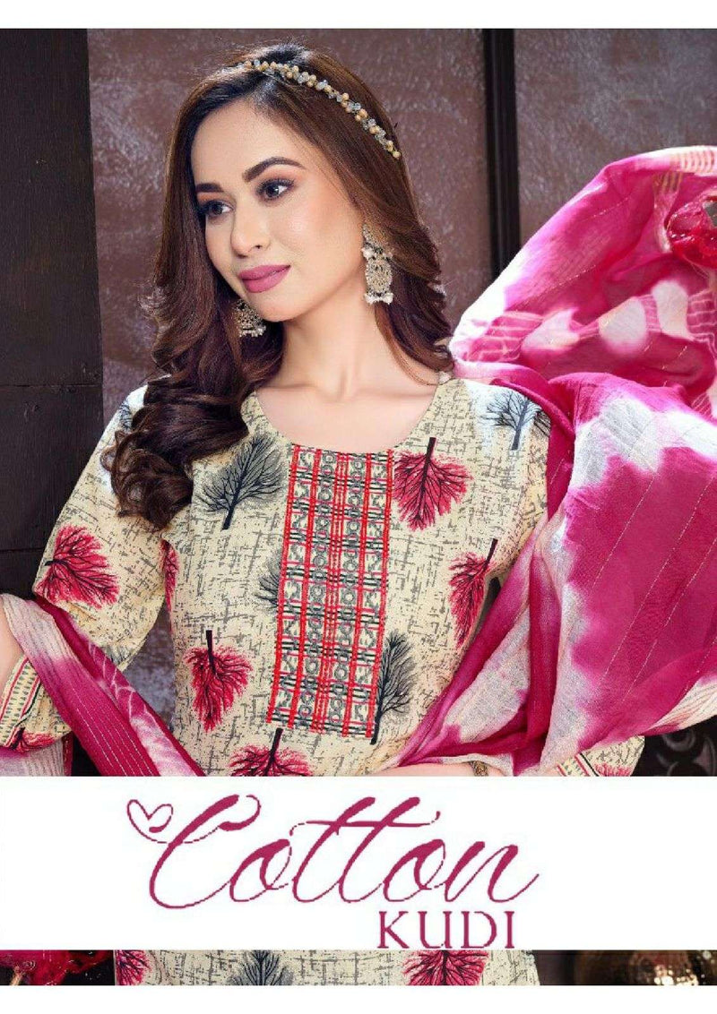 Nee Riyaa Cotton Kudi Cotton Print With Embroidery Work Readymade Suit Catalogh