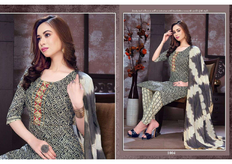 Nee Riyaa Cotton Kudi Cotton Print With Embroidery Work Readymade Suit Catalogh