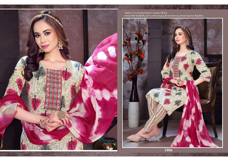 Nee Riyaa Cotton Kudi Cotton Print With Embroidery Work Readymade Suit Catalogh