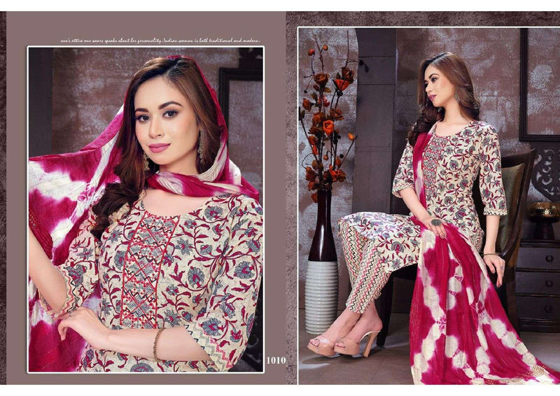 Nee Riyaa Cotton Kudi Cotton Print With Embroidery Work Readymade Suit Catalogh