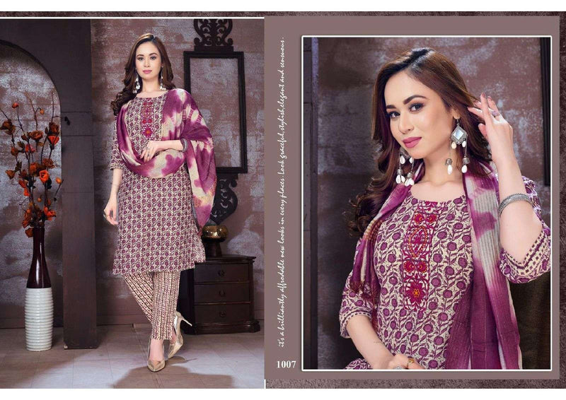 Nee Riyaa Cotton Kudi Cotton Print With Embroidery Work Readymade Suit Catalogh