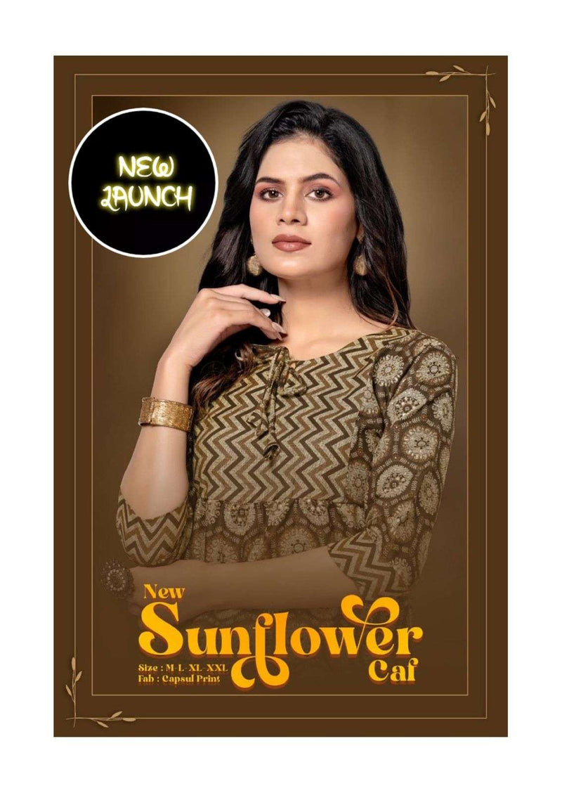New Sun Flower Caf Heavy Capsul Rayon Printed Kurti Catalog
