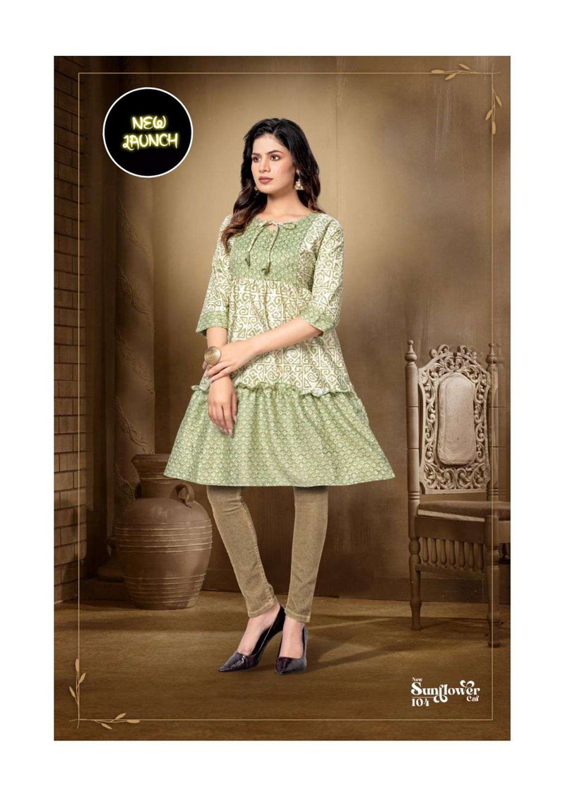 New Sun Flower Caf Heavy Capsul Rayon Printed Kurti Catalog