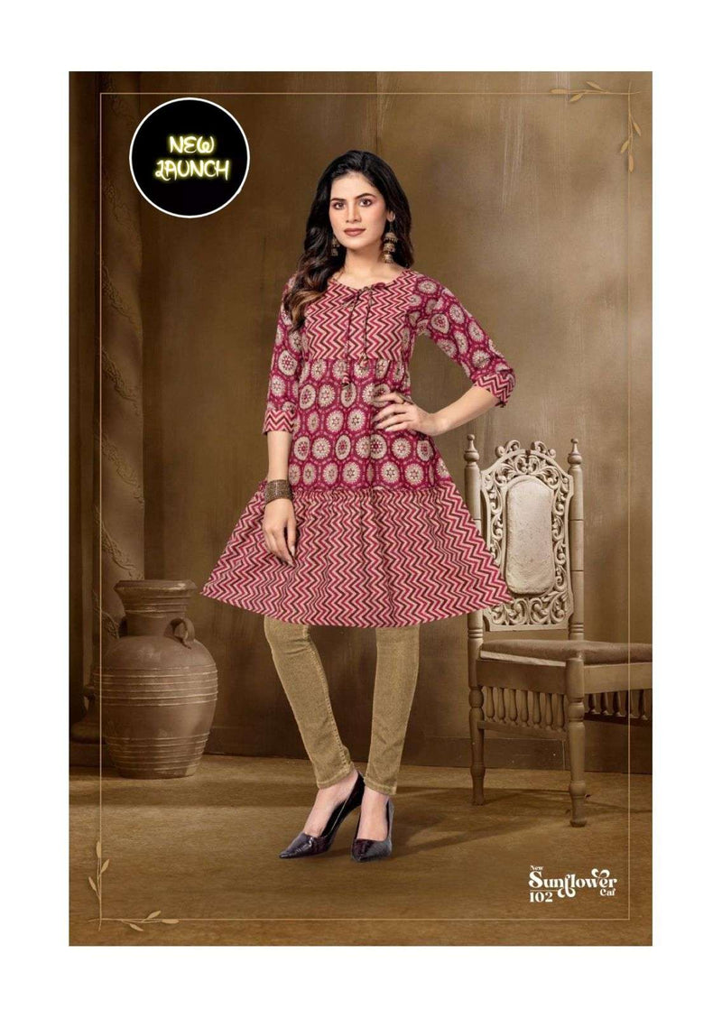 New Sun Flower Caf Heavy Capsul Rayon Printed Kurti Catalog