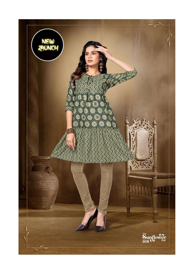 New Sun Flower Caf Heavy Capsul Rayon Printed Kurti Catalog