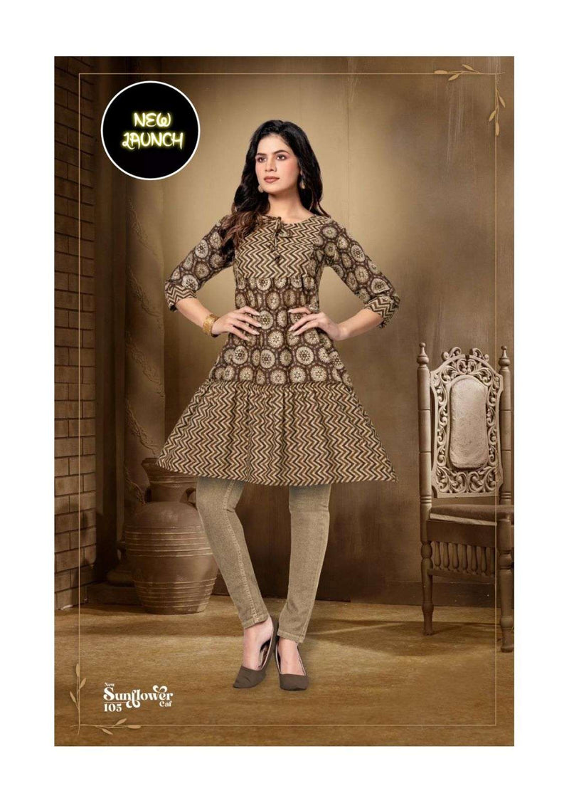 New Sun Flower Caf Heavy Capsul Rayon Printed Kurti Catalog