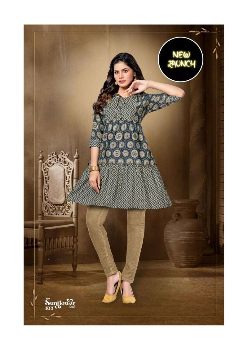 New Sun Flower Caf Heavy Capsul Rayon Printed Kurti Catalog