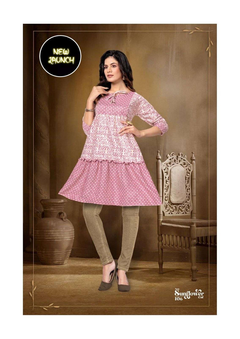 New Sun Flower Caf Heavy Capsul Rayon Printed Kurti Catalog