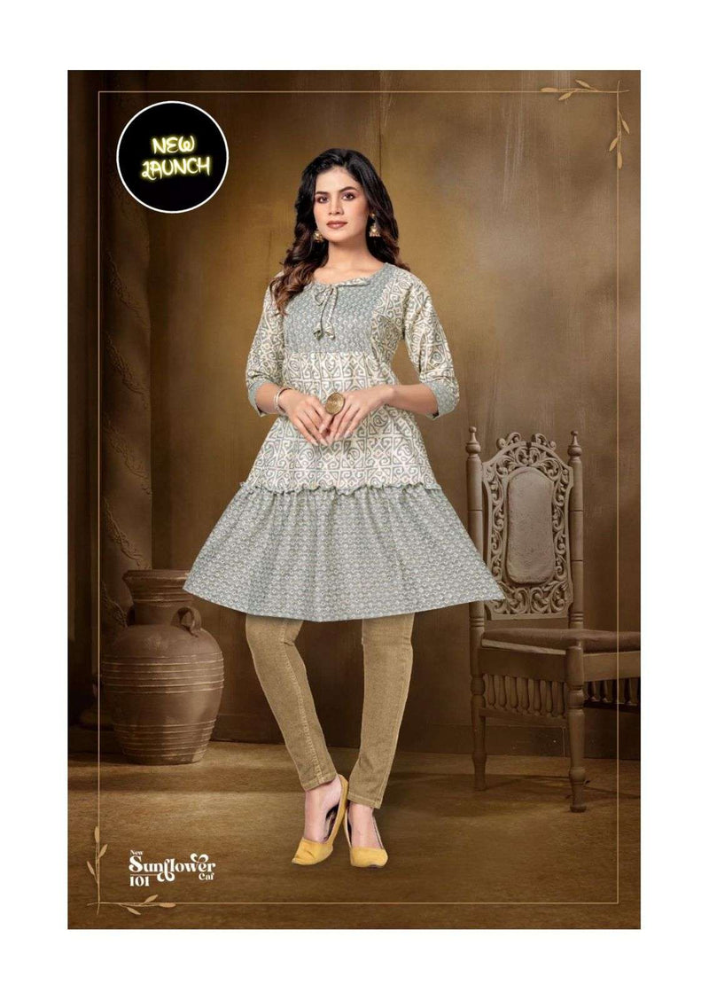 New Sun Flower Caf Heavy Capsul Rayon Printed Kurti Catalog