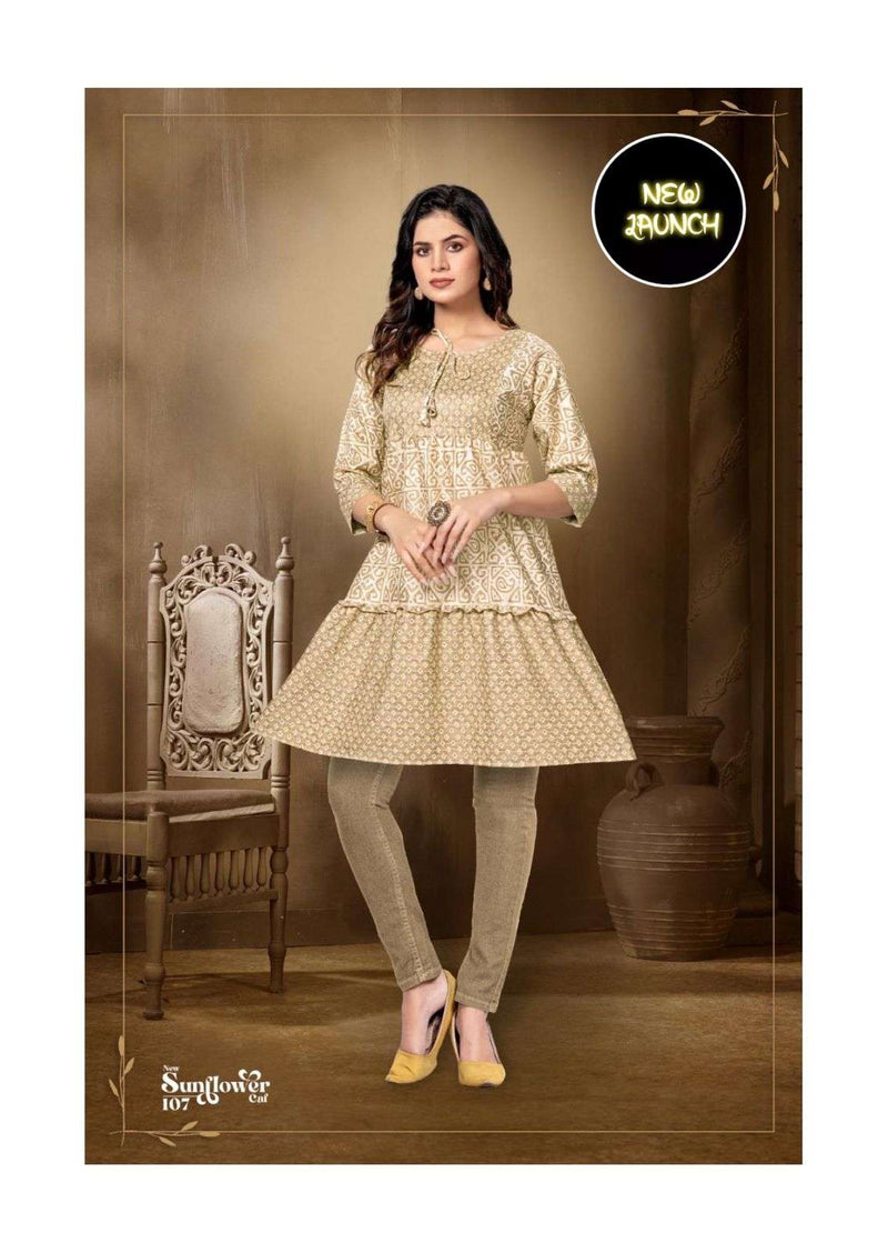 New Sun Flower Caf Heavy Capsul Rayon Printed Kurti Catalog