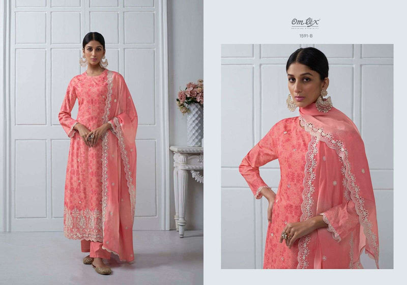 Om Tex Presents Falak Digital Print Lucknowi Embroidery In Indian Style Salwar Suit Material