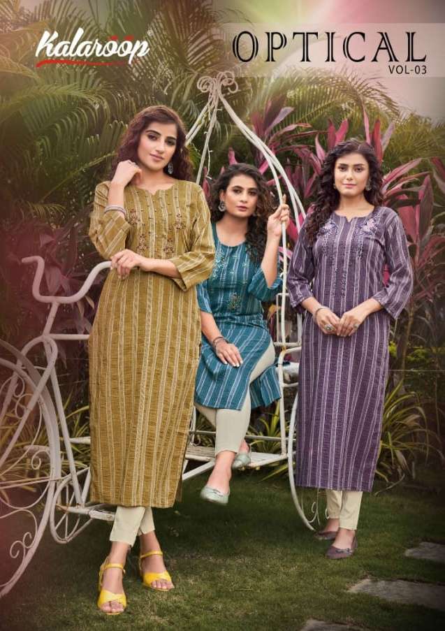 Optical Vol 3 Kalaroop By Kajree Adorable Sequence Work Kurtis