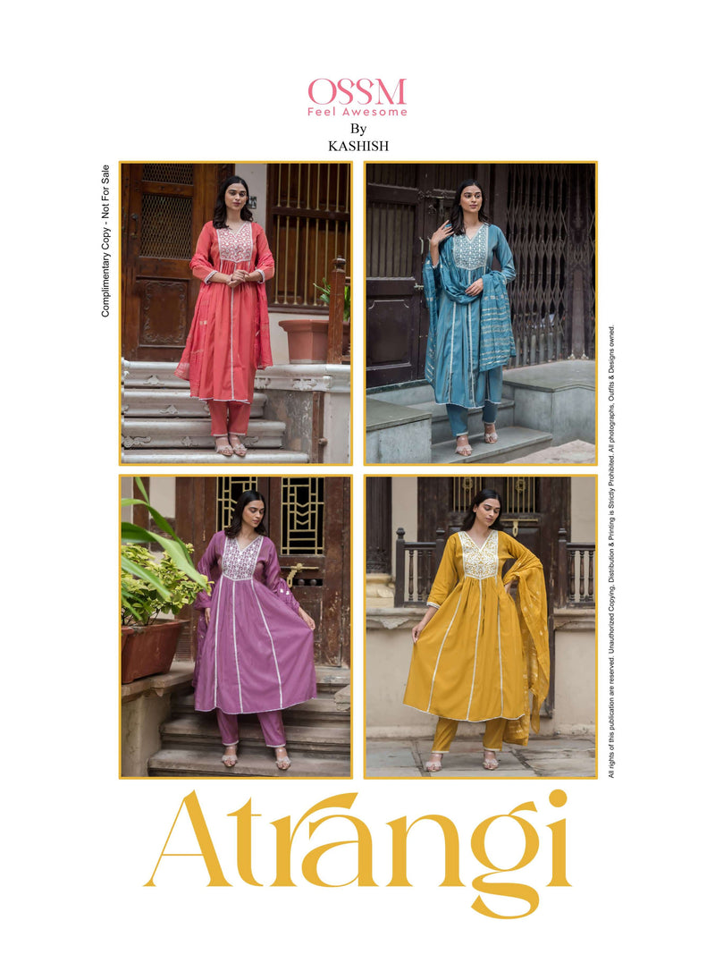 Ossm Atrangi Viscose Heavy Embroidery Work Fancy Casual Wear Kurti Pant Dupatta Set