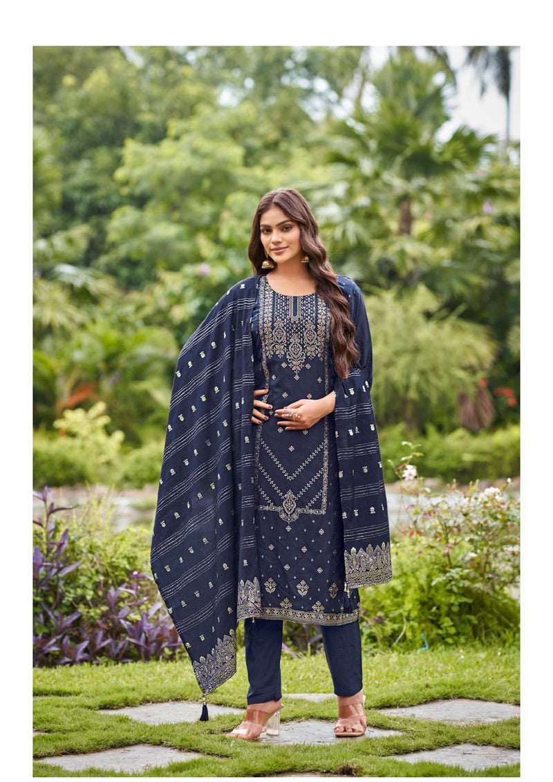 Ossm Banarasi Silk Jacquard Hand Work Festiv Wear Kurti Pant Dupatta Set