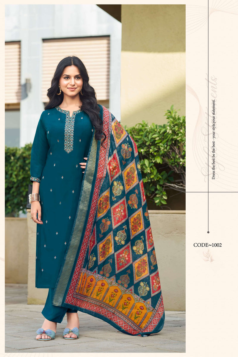 Ossm Mohey Viscos Silk With Chanderi Jacquard Digital Print Dupatta Designer Kurti Set