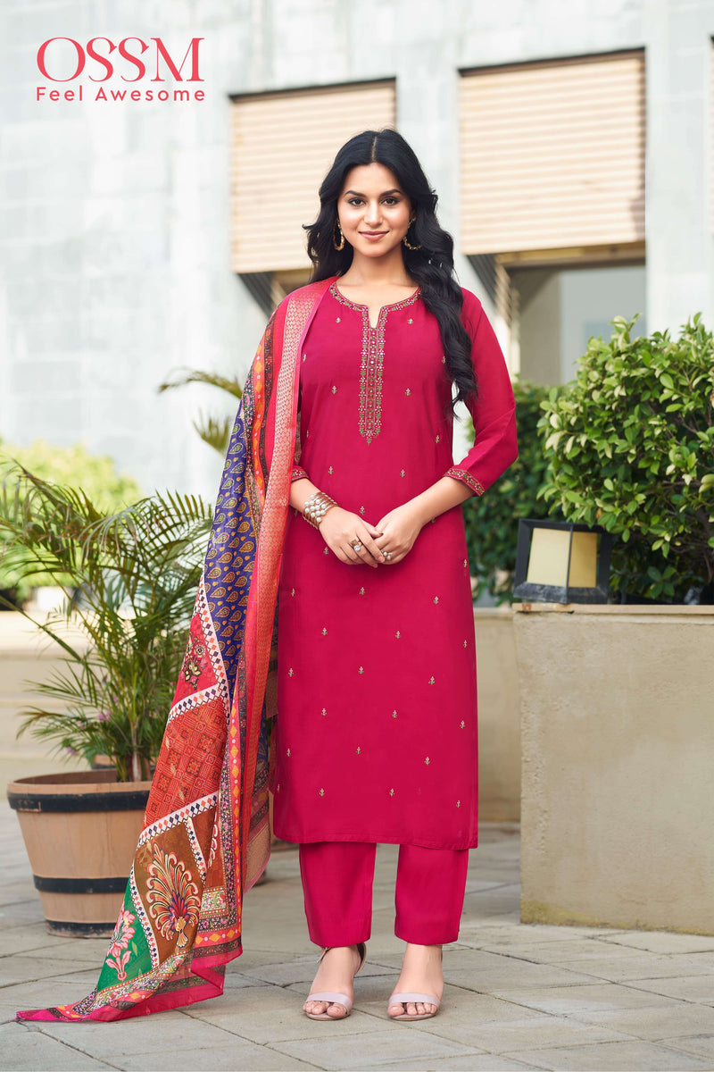 Ossm Mohey Viscos Silk With Chanderi Jacquard Digital Print Dupatta Designer Kurti Set