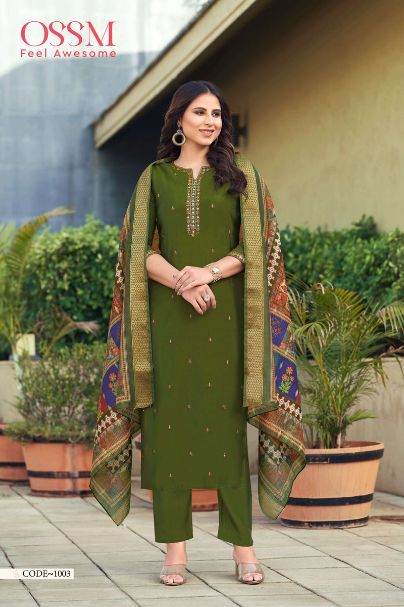 Ossm Mohey Viscos Silk With Chanderi Jacquard Digital Print Dupatta Designer Kurti Set