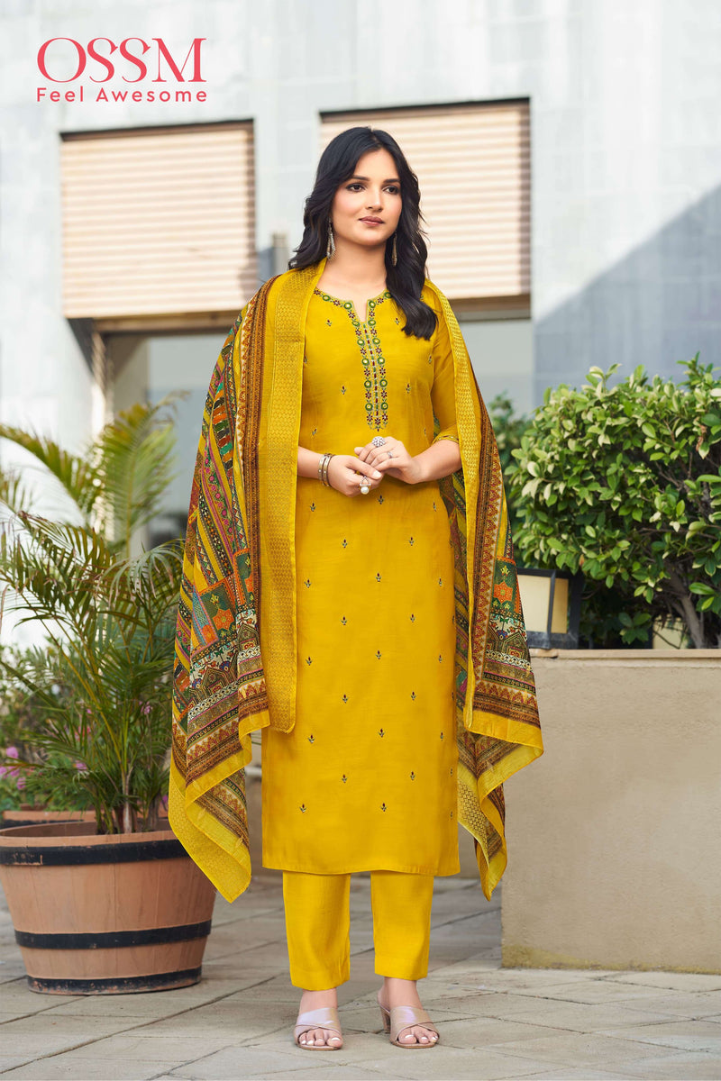 Ossm Mohey Viscos Silk With Chanderi Jacquard Digital Print Dupatta Designer Kurti Set