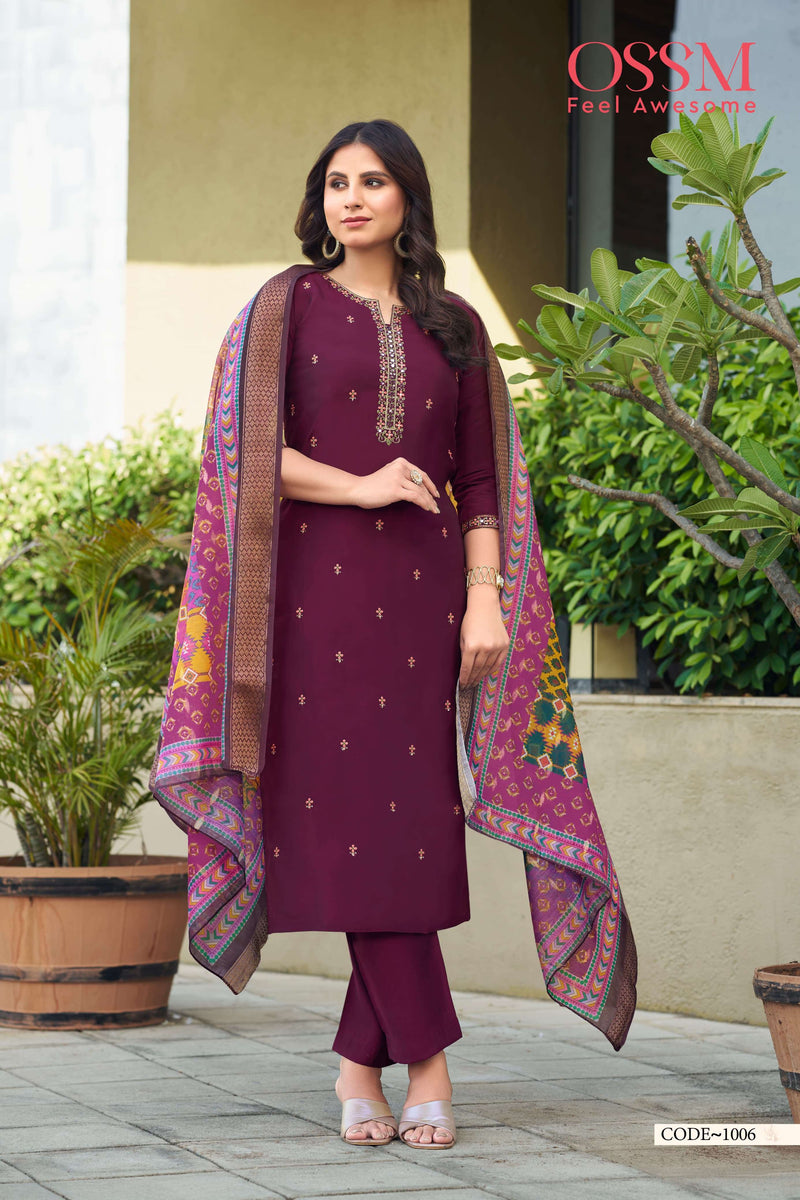 Ossm Mohey Viscos Silk With Chanderi Jacquard Digital Print Dupatta Designer Kurti Set