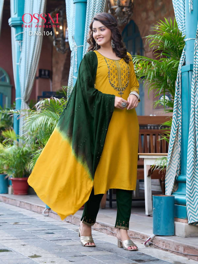 Ossm Present Gungun Fancy 3 Pcs Set Collection Amazing Work Kurti With Pant And Dupatta