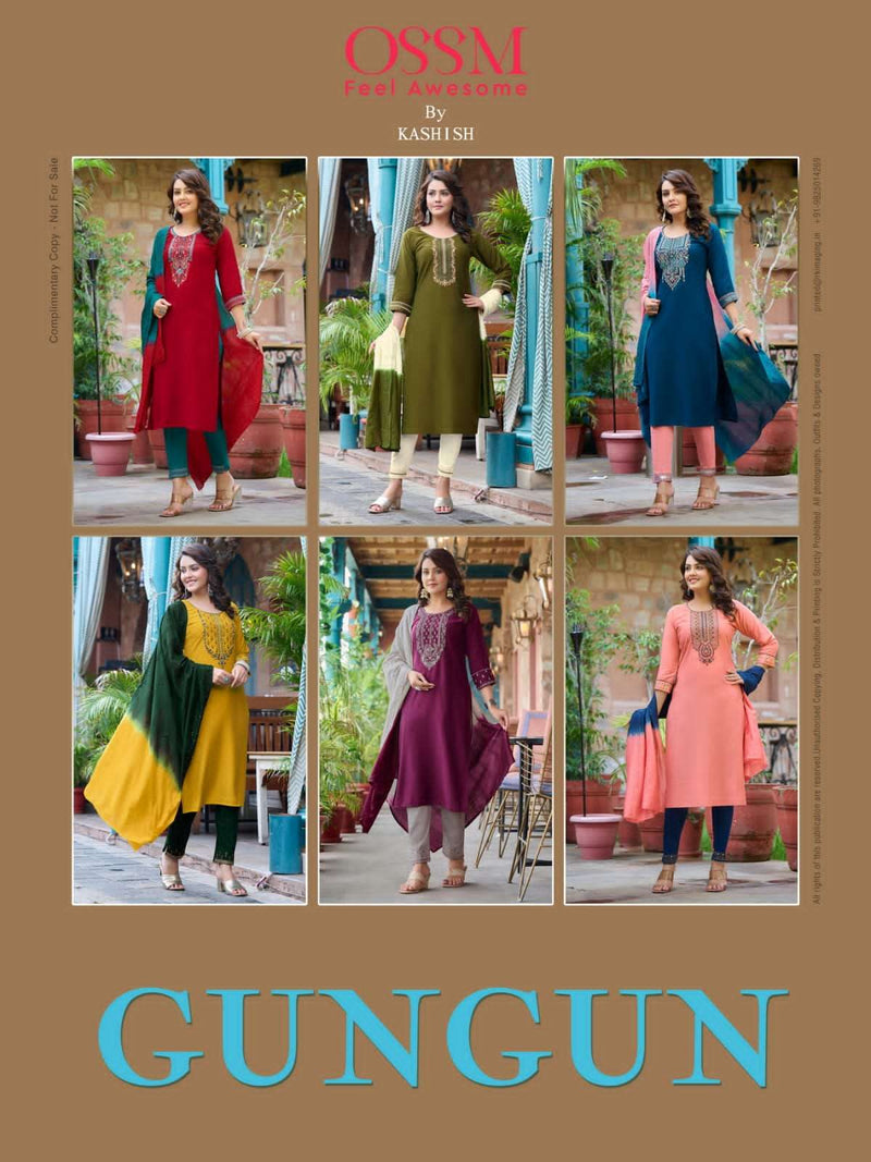 Ossm Present Gungun Fancy 3 Pcs Set Collection Amazing Work Kurti With Pant And Dupatta