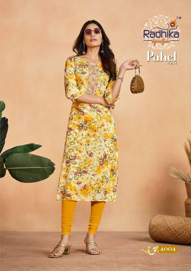 Pahel Vol 4 By Radhika Lifestyle Fancy Rayon Print Stitch Kurtis Online Supplier