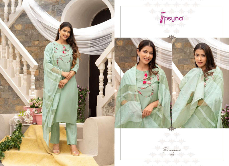 Parampara Vol 4 By Psyna Readymade Roman Silk Kurti With Pant And Dupatta